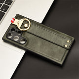 Wrist Strap Lanyard Leather Phone Case For Samsung