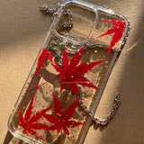 Real Flower Red Maple Leaf Forest Phone Case For iPhone