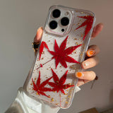 Real Flower Red Maple Leaf Forest Phone Case For iPhone