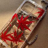 Real Flower Red Maple Leaf Forest Phone Case For iPhone
