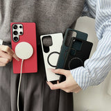 Leather Anti-fall Magnetic Mobile Phone Case For Samsung