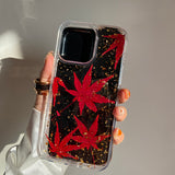 Real Flower Red Maple Leaf Forest Phone Case For iPhone