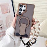 Lanyard Magnetic Folding Stand Phone Case For Samsung