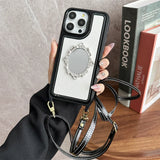 Crossbody Wrist Strap Retro Leather Mirror Phone Case for IPhone