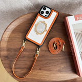 Crossbody Wrist Strap Retro Leather Mirror Phone Case for IPhone