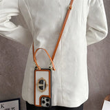 Crossbody Wrist Strap Retro Leather Mirror Phone Case for IPhone