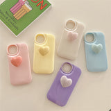 Solid Color 3D Heart Stand Phone Case For iPhone