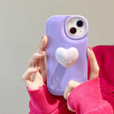 Solid Color 3D Heart Stand Phone Case For iPhone