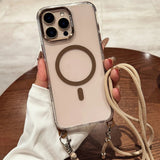 Crossbody Lanyard Necklace Transparent Magnetic Phone Case for iPhone