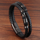 Braid Stainless Steel Magnetic Buckle Genuine Leather Bracelets & Bangles
