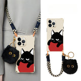 Cat Four Corner Lanyard Phone Case For iPhone