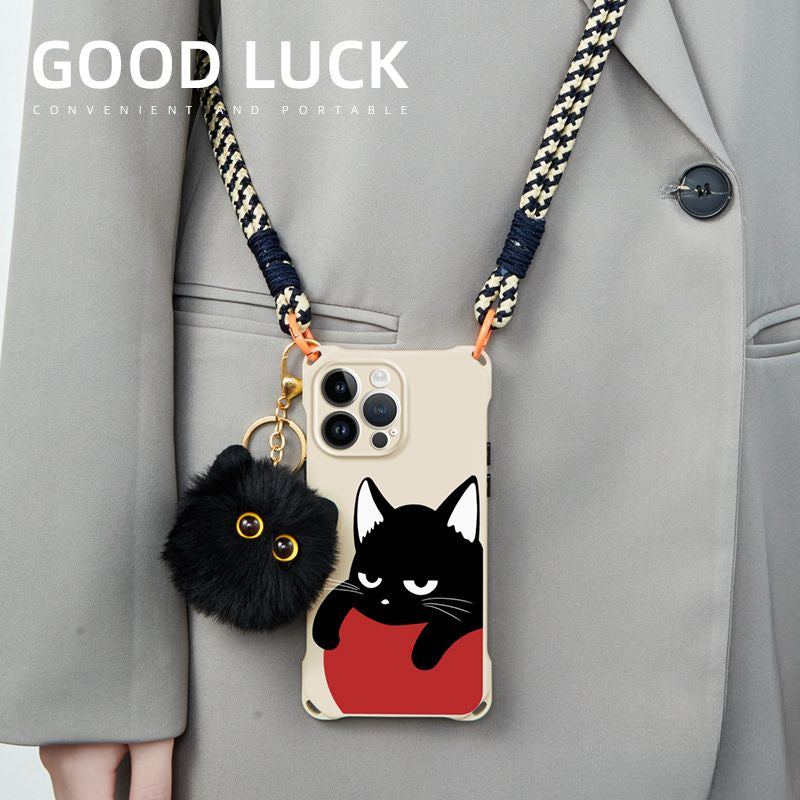 Cat Four Corner Lanyard Phone Case For iPhone