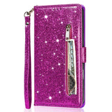 Zipper Glitter Wallet Leather Case For iPhone