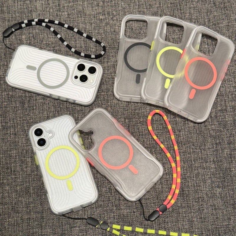Simple Magnetic Corrugated Pattern Phone Case with Lanyard For iPhone