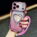 Heart-shaped Crystal Lanyard Phone Case For iPhone