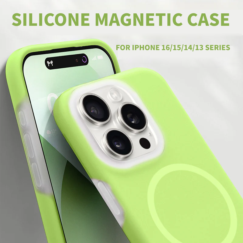 Solid Color Jelly Magnetic Liquid Silicone Phone Case For iPhone