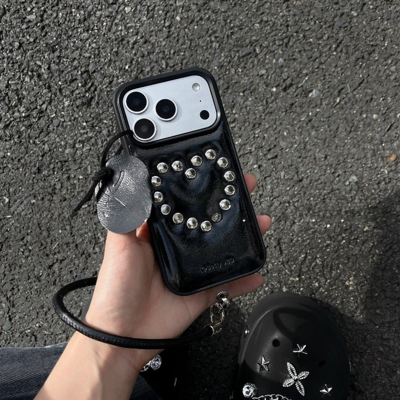Leather 3D Rivet Heart For iPhone