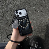 Leather 3D Rivet Heart For iPhone