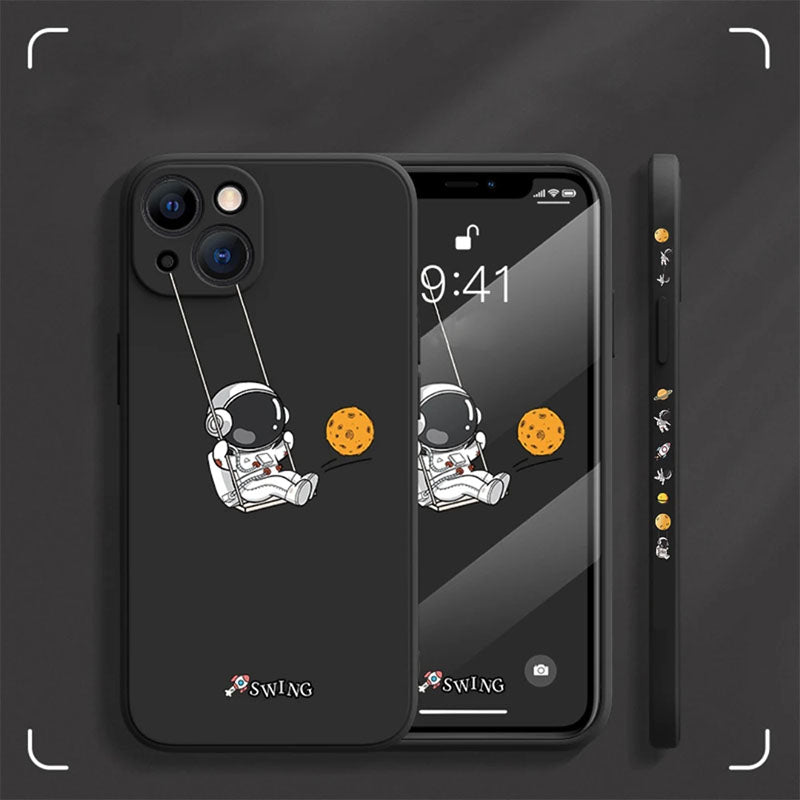 Custodia in silicone simpatico cartone animato altalena astronauta per iPhone