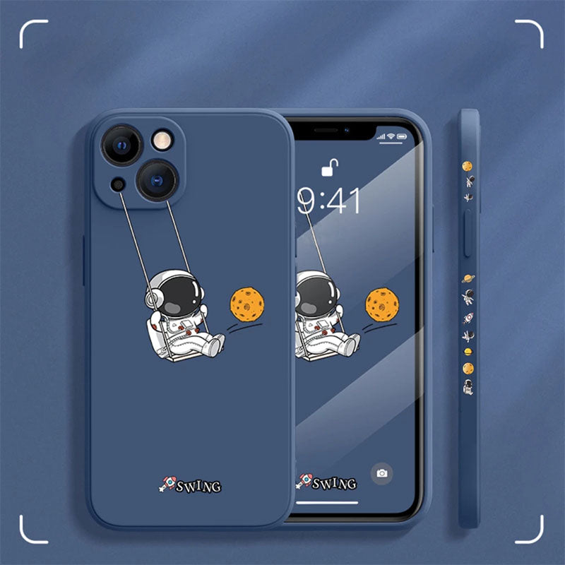 Custodia in silicone simpatico cartone animato altalena astronauta per iPhone