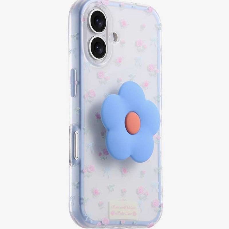 Blue Edge Transparent Crushed Flower Silicone Phone Case For iPhone