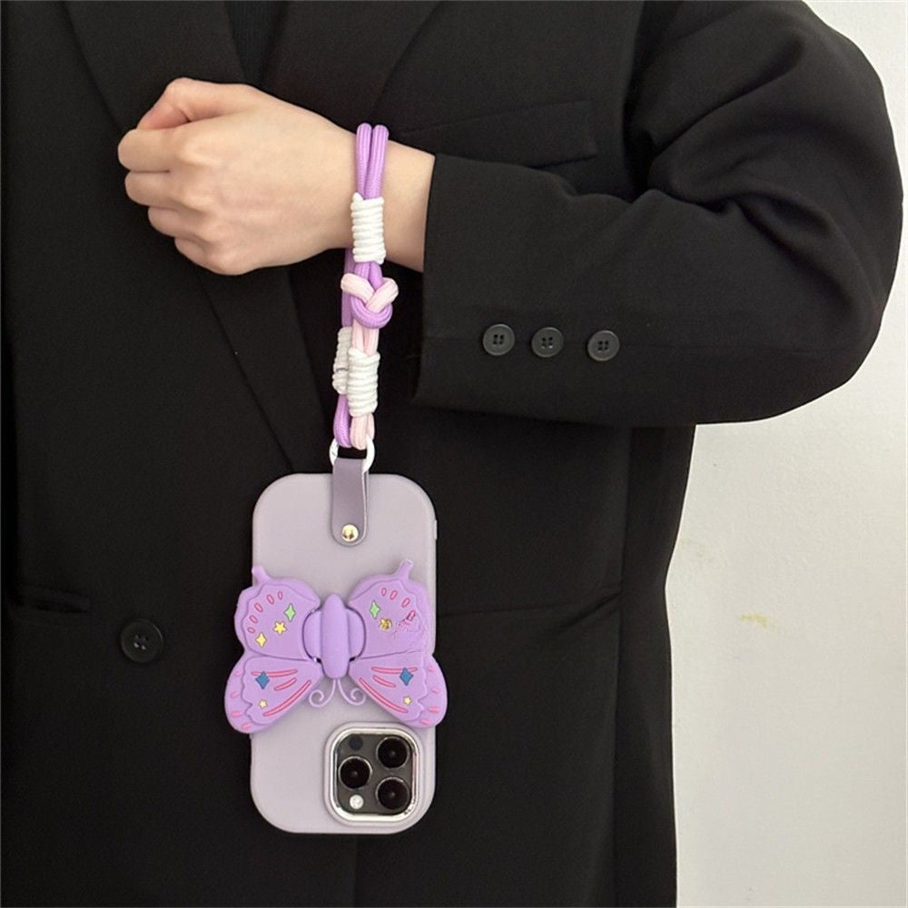 Purple Butterfly Bracket Crossbody Phone Case For iPhone