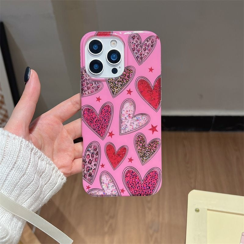 Semi-transparent Leopard Print Heart Phone Case For iPhone