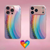 Rainbow Gradient Pattern Pink Metallic Tempered Glass Phone Case For iPhone