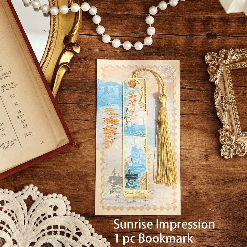 Retro Floral Painting Metal Bookmark Hollow Bronzing Bookmark With Tassel For Book