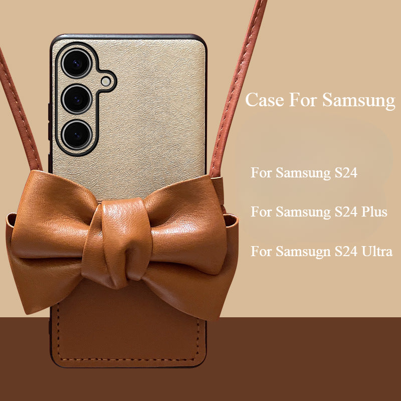 Brown Bow Simple Crossbody Phone Case For Samsung