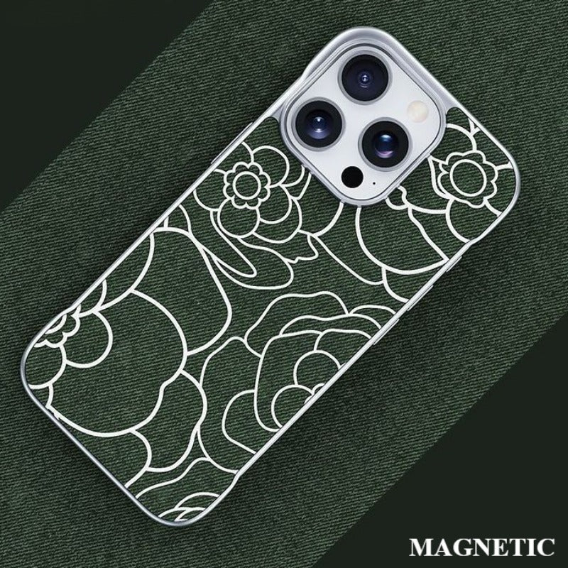 Embossed Camellia Magnetic Phone Case For iPhone