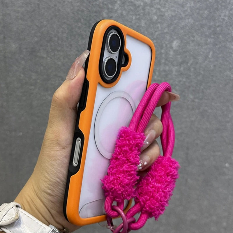 Candy Color Frame Magnetic Wrist Strap Case For iPhone