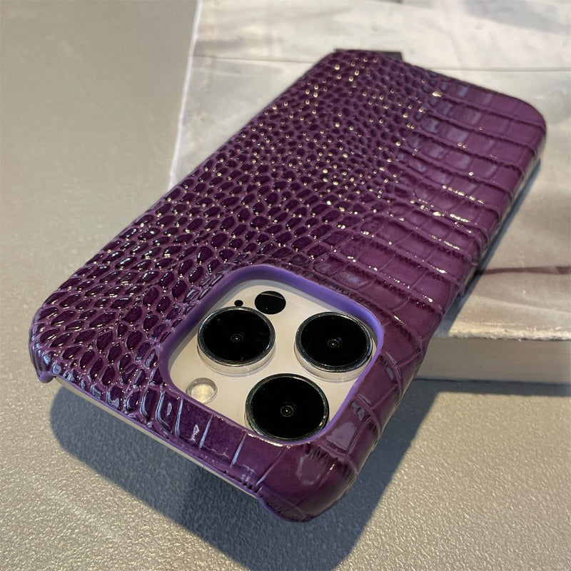 Dark Purple Crocodile Pattern Phone Case For iPhone