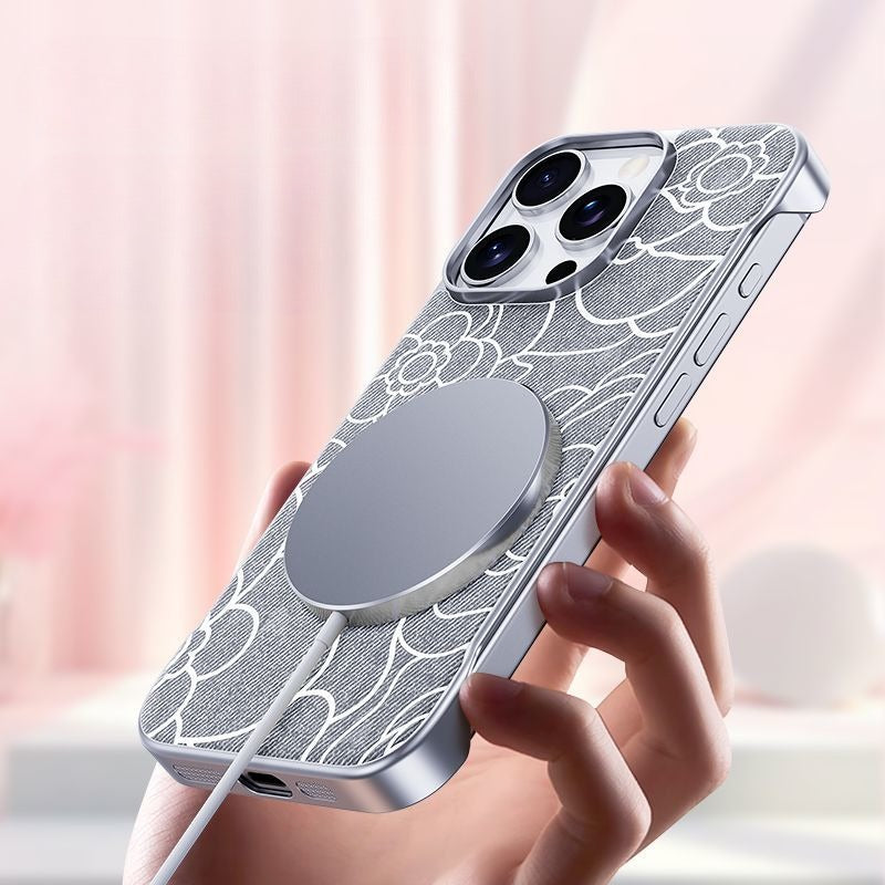 Embossed Camellia Magnetic Phone Case For iPhone