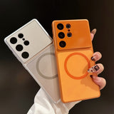 Color-blocked Frosted Premium Lens Film Magnetic Phone Case  for  Samsung