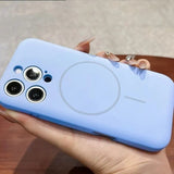 Lens Flat Liquid Silicone Magnetic Phone Case For iPhone