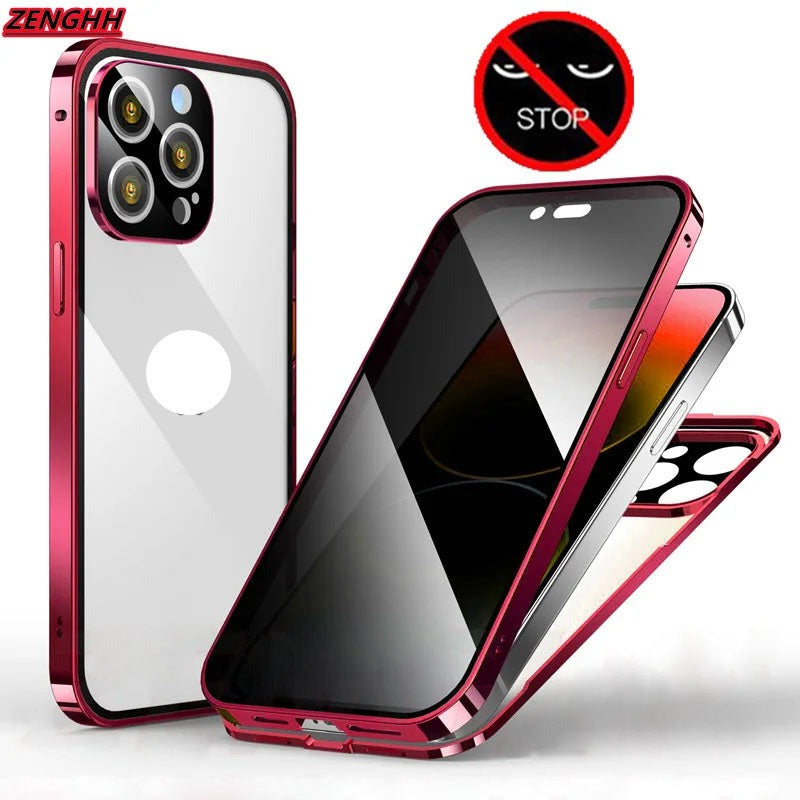 Double Glass Anti-Peep Privacy Magnetic Adsorption Case For iPhone