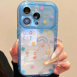 Polka Dot Cat Large Window Phone Case For iPhone