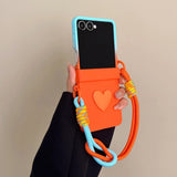 Matte Candy Color Collision Wrist Strap Case For Samsung Z Flip 8 7 6 5 4 3