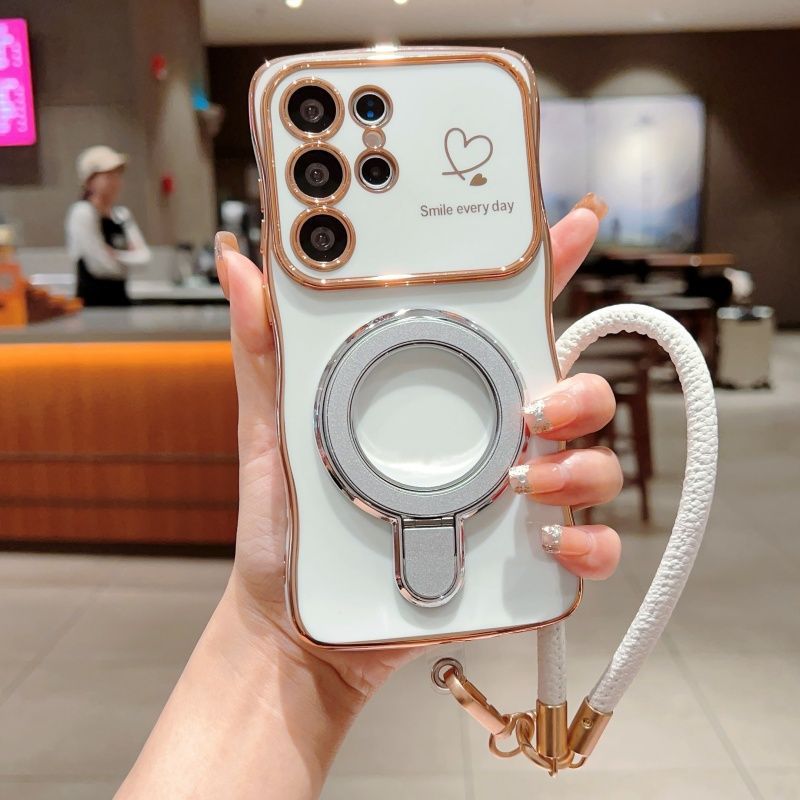 Electroplated Wave Double Heart Large Window Phone Case For Samsung