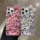 Colorful Leopard Blink Diamond Bowknot Lustre Lining Phone Case For iPhone