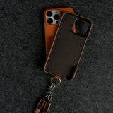 Versatile Lanyard USB Charging Cable Genuine Leather Phone Case For iPhone