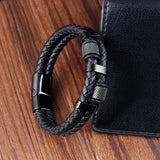 Braid Stainless Steel Magnetic Buckle Genuine Leather Bracelets & Bangles