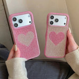Full Screen Glitter Rhinestone Love Heart Phone Case For iPhone