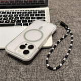 Simple Magnetic Corrugated Pattern Phone Case with Lanyard For iPhone