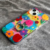 Colorful Flower Ring Buckle Phone Case For iPhone