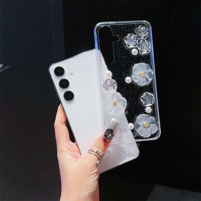 3D Pearl Flower Transparent Phone Case For Samsung