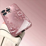Romantic and Beautiful Flower Pattern Pink Electroplated Glass Phone  for iPhone