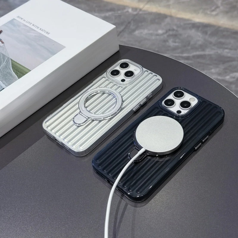 Glossy Corrugated Stripe Magnetic Case For iPhone