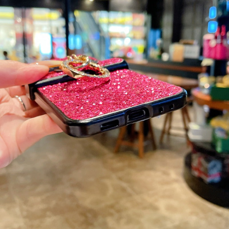 PC Hinge Ring Glitter Phone Case For Samsung Z FLIP 7 6 5 4 3